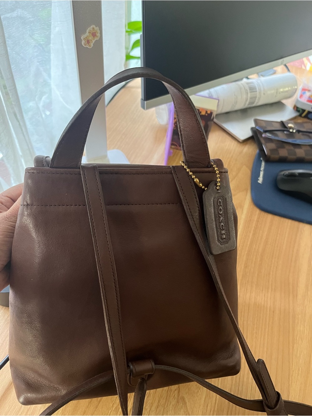 Coach Brown Leather Buckle Backpack vintage - Picture 3 of 11